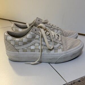 Vans White and Cream Checkered Sneakers